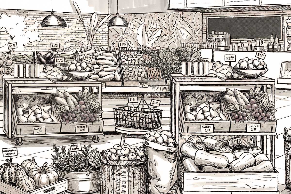 Enoteca, pane, frutta e verdura